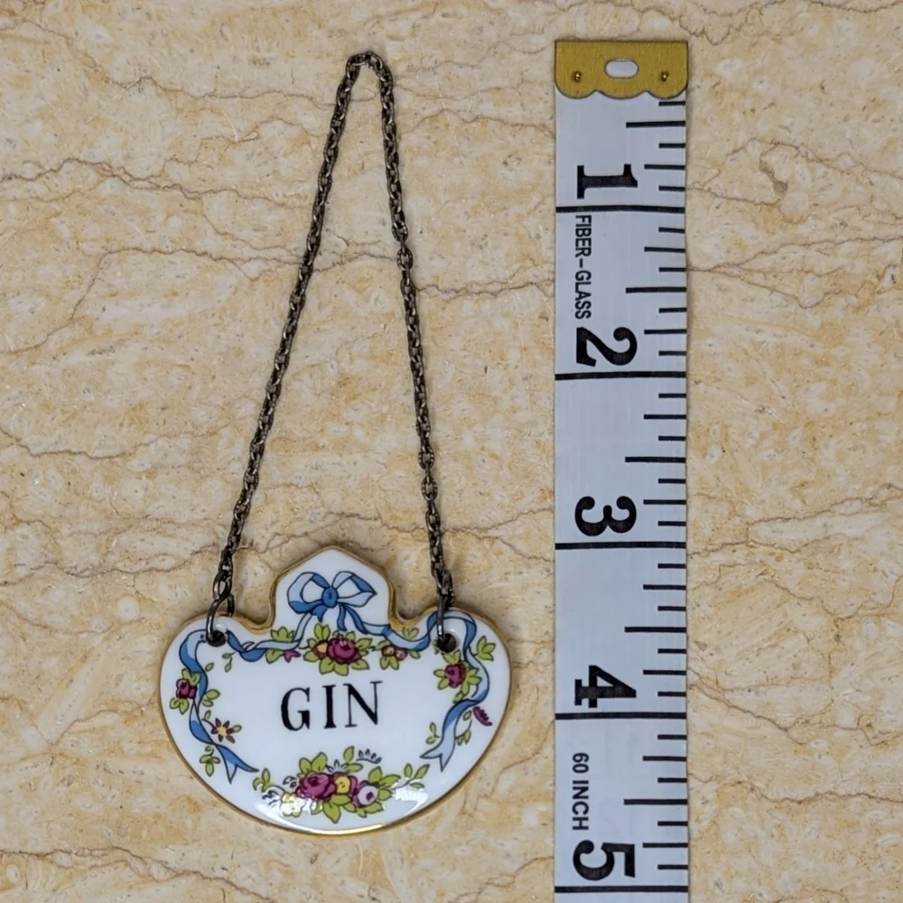 Vintage Coalport Bone China Decanter Gin Tag Label With Chain
